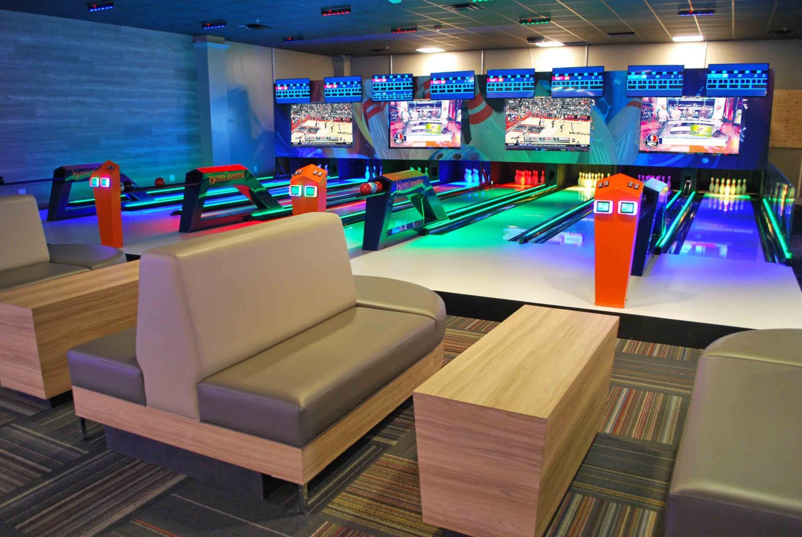 GameTime Mini Bowling Arena and Lounge with HDTVs